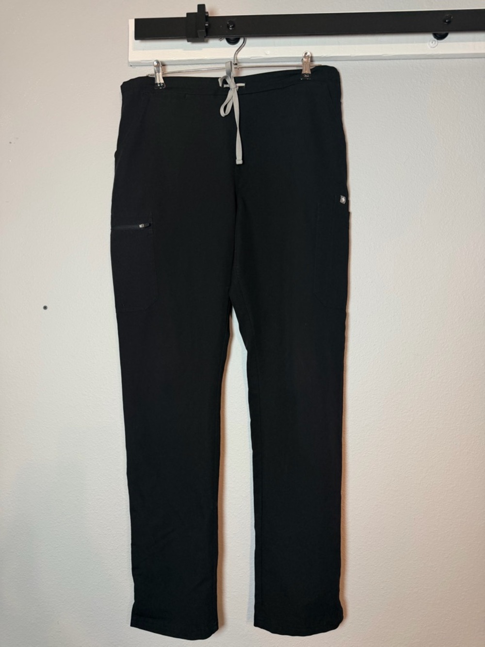 Figs Black Scrub Pants with Gray Drawstring